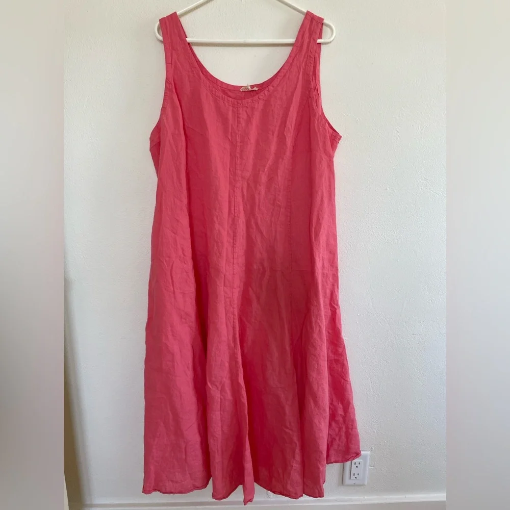 Eileen Fisher Handkerchief Long Cinchable Linen Dress Sleeveless coral pink 2X - Picture 2 of 10
